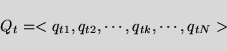 \begin{displaymath}Q_t = < q_{t1}, q_{t2}, \cdots ,q_{tk}, \cdots , q_{tN} >
\end{displaymath}